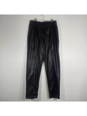 Gap Faux Leather Pullover Pants Women Large Tall Black Straight Leg City Party